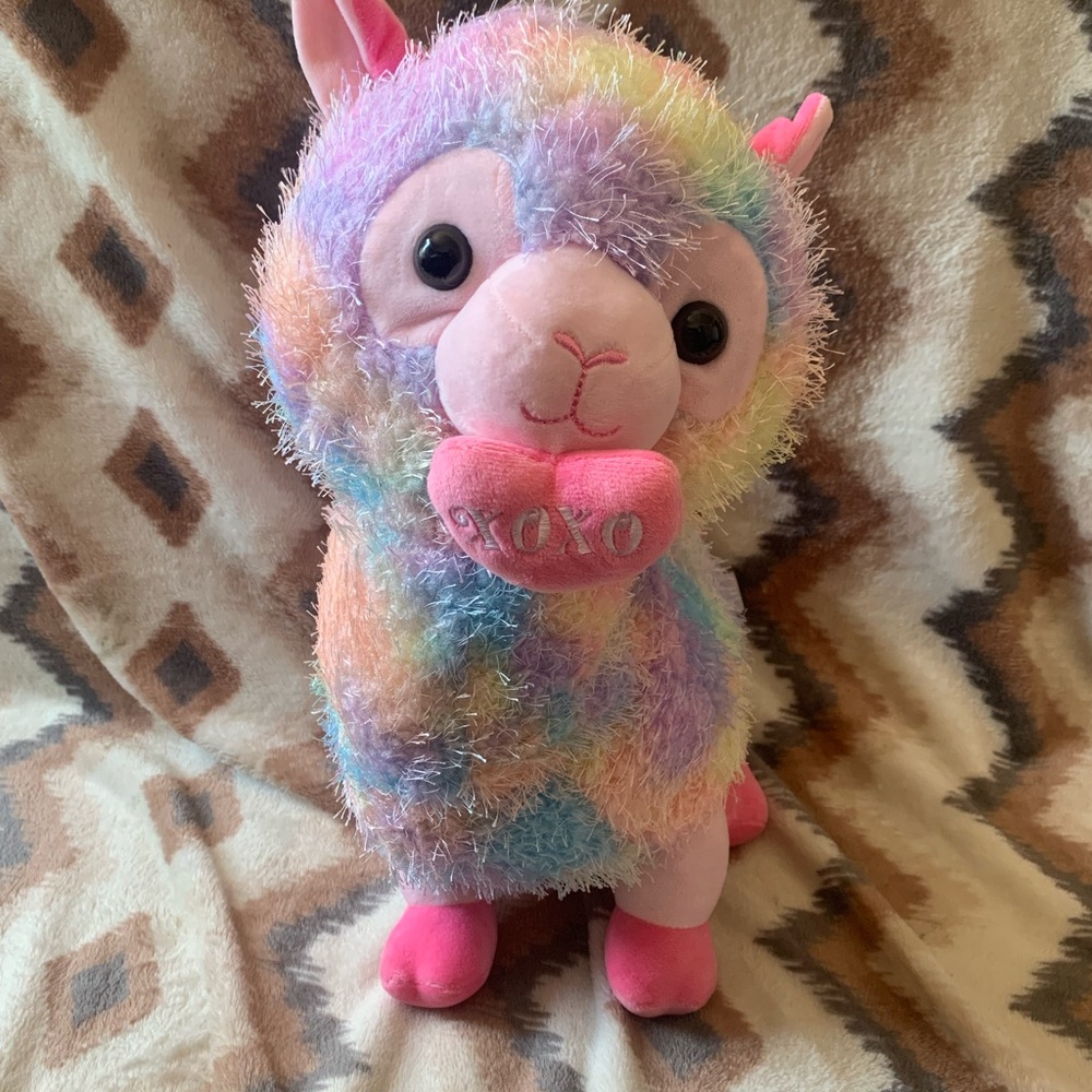 Kellytoy Valentine Tie Dye Furry Llama Plush Animals 16”